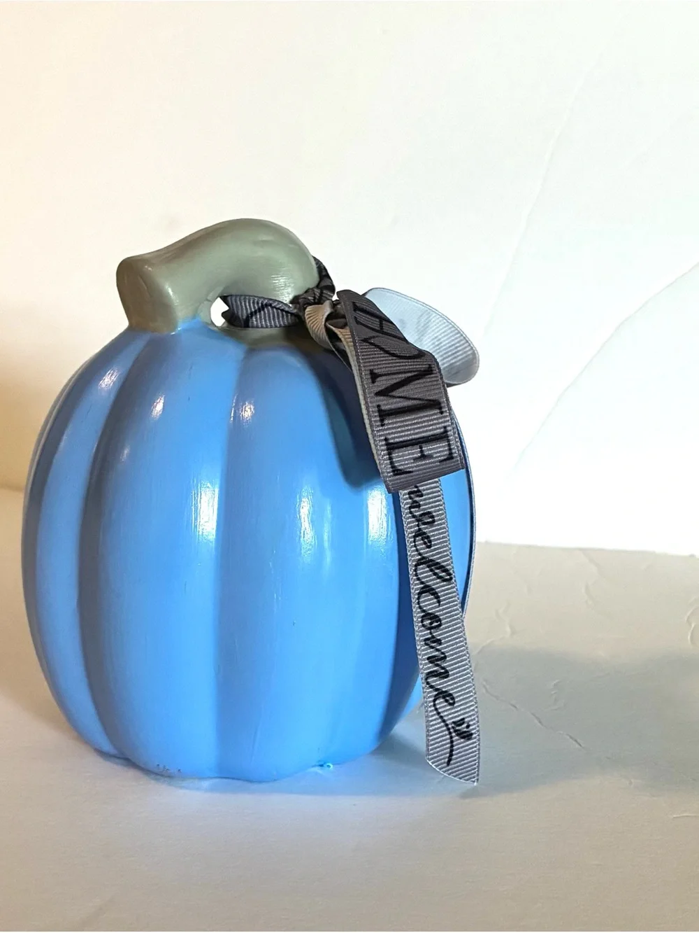 Blue Decorative Pumpkin with Ribbon